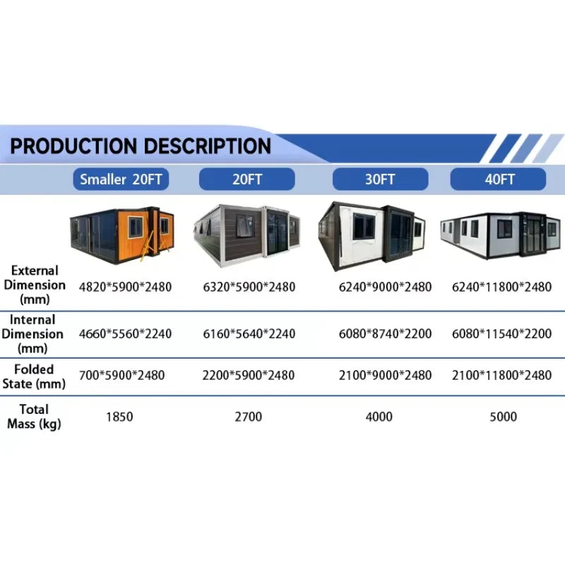40Ft Foldable Prefab Modular Houses Mobile Expandable Container Homes with Tiny Home Shower Cabin Prefabricated House