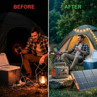 300-Watt Portable Solar Generator W/ Foldable 60-Watt Monocrystalline Solar Panel and 280Wh for Camping, RV, Outdoor Use — Before & After