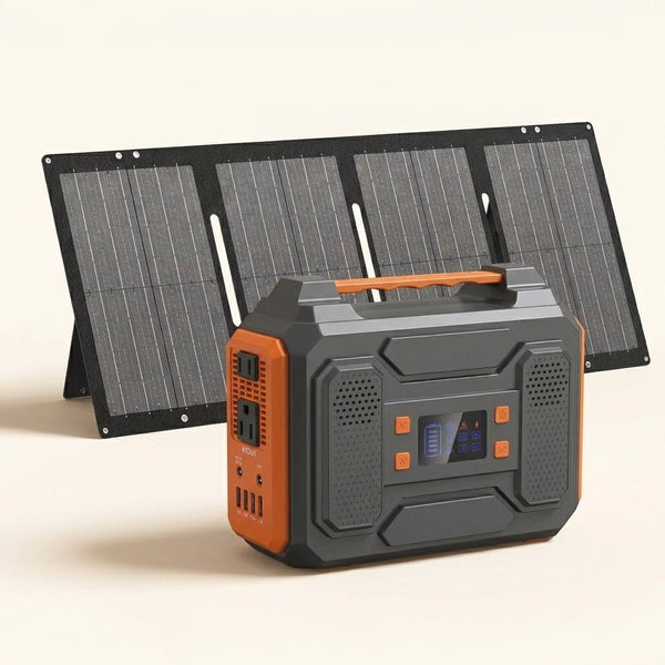 300-Watt Portable Solar Generator W/ Foldable 60-Watt Monocrystalline Solar Panel and 280Wh for Camping, RV, Outdoor Use — Studio Shot