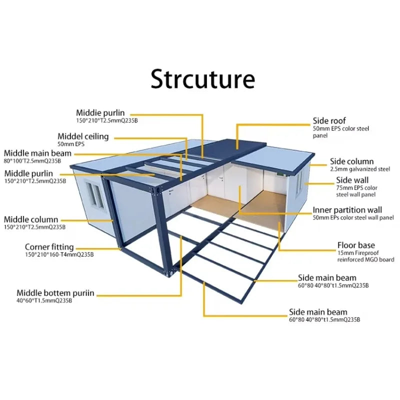 40Ft Foldable Prefab Modular Houses Mobile Expandable Container Homes with Tiny Home Shower Cabin Prefabricated House