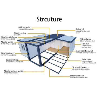 40Ft Foldable Prefab Modular Houses Mobile Expandable Container Homes with Tiny Home Shower Cabin Prefabricated House