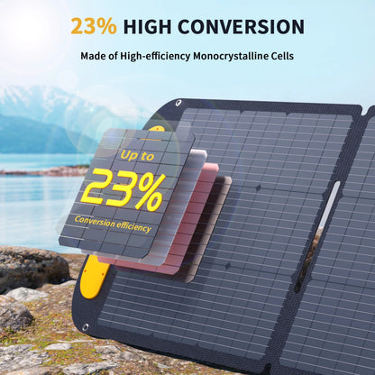 VS110 Portable Solar Panel 110W,19V Foldable Solar Panel with 23% High Efficiency,Ip67 Waterproof & Adjustable Kickstands for Home, Camping, RV, Outdoor Adventures