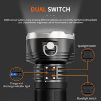 B400 Rechargeable Flashlights 16000 High Lumens, 3280Ft Long Range, Super Bright LED Flashlight Type C Charged, 6 Modes Long Lasting 210 Hours, IPX8 Waterproof for Emergencies, Camping