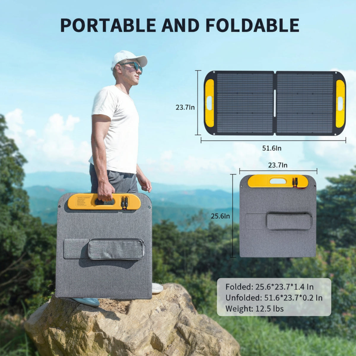 VS110 Portable Solar Panel 110W,19V Foldable Solar Panel with 23% High Efficiency,Ip67 Waterproof & Adjustable Kickstands for Home, Camping, RV, Outdoor Adventures