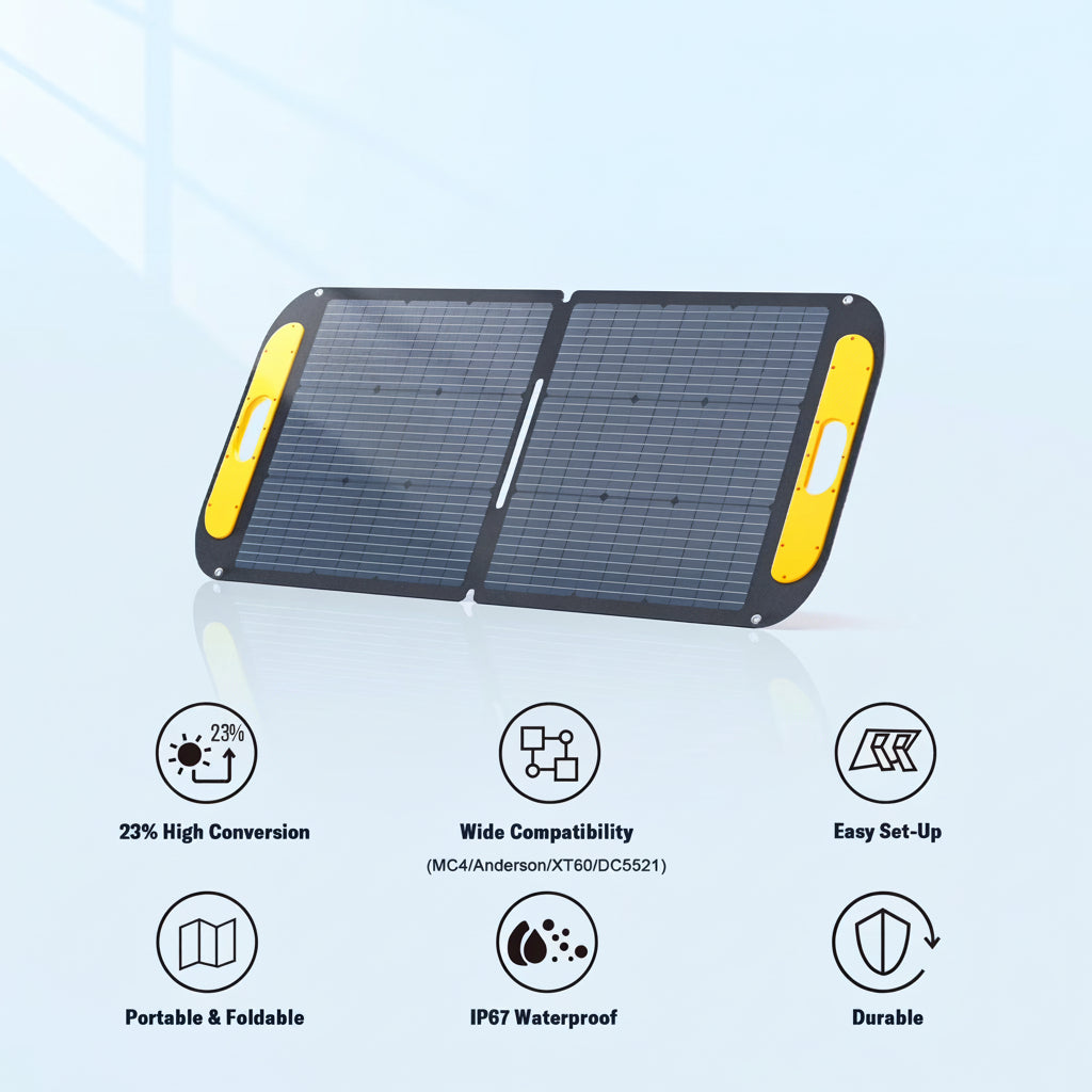 VS110 Portable Solar Panel 110W,19V Foldable Solar Panel with 23% High Efficiency,Ip67 Waterproof & Adjustable Kickstands for Home, Camping, RV, Outdoor Adventures