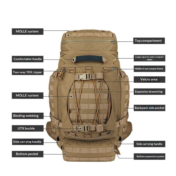 90L Heavy-Duty Large-Capacity Waterproof Dustproof Breathable Expedition Outdoor Travel Tactical Backpack